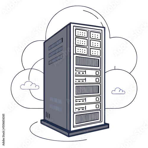 Cloud computing server illustration representing data storage and digital infrastructure