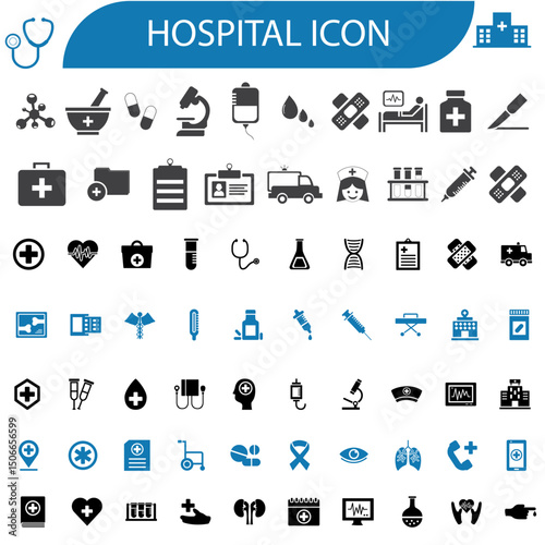 Healthcare and medical icon set. Containing doctor, medicine, health, nurse, patient, hospital, ambulance and more. Outline vector icons collection.