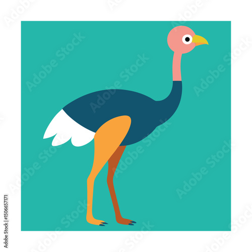 A colorful vector illustration depicting a stylized ostrich in a simple flat design