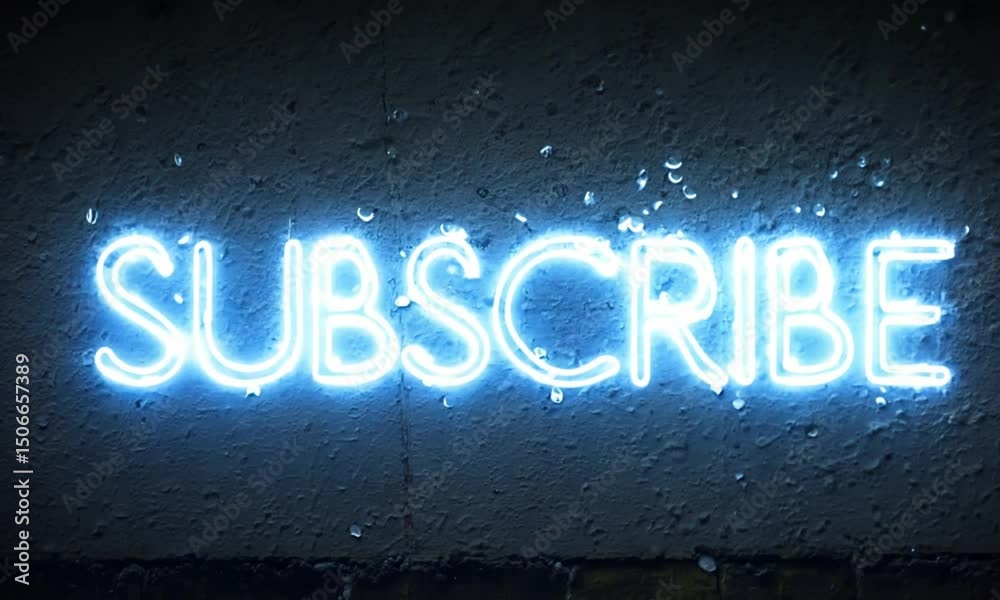 Neon “SUBSCRIBE” Glowing Text on Brick Wall