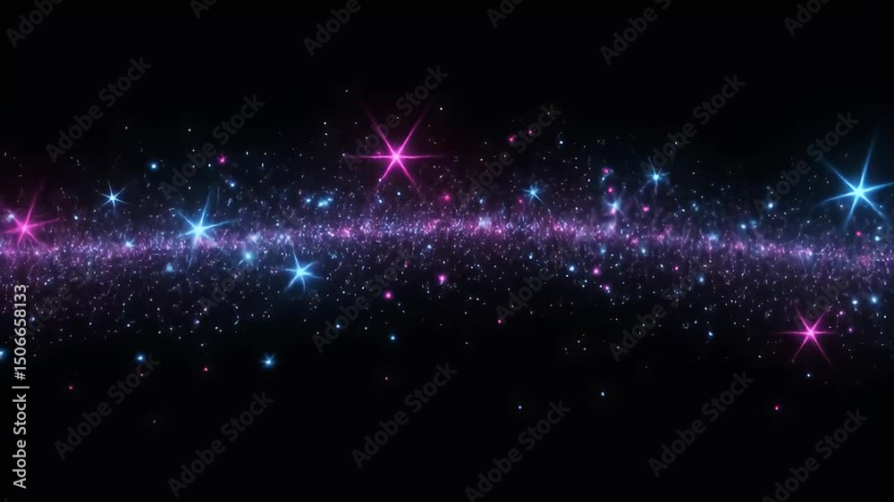 White Star Horizontal Galaxy Line with Bright Dots and Color Flares