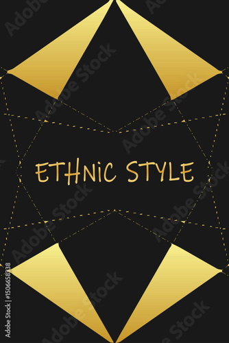 Ethnic black background, cover design, banner, wallpaper. Geometric gold 3D pattern, handmade. Minimalism. Ornaments, arabesques, mandala, painting of the East, Asia, India, Mexico, Aztec, Peru.