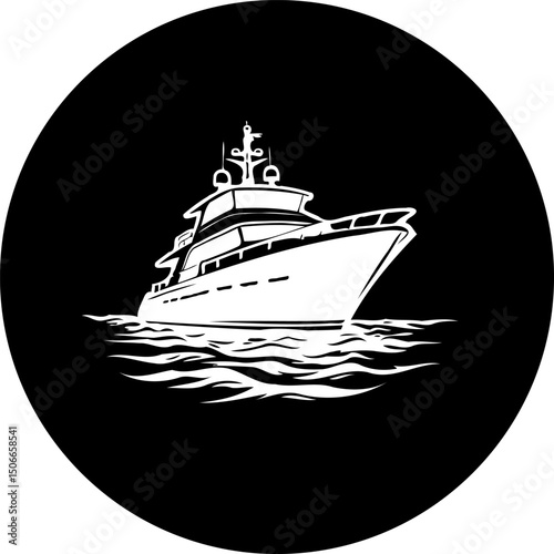 Elegant yacht depiction against a stark black background, capturing maritime grace