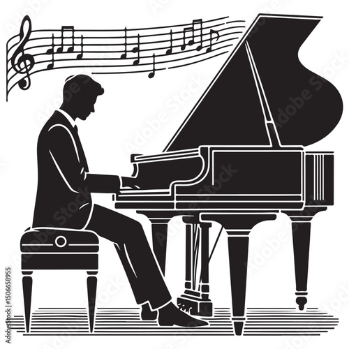 grand piano and music notes