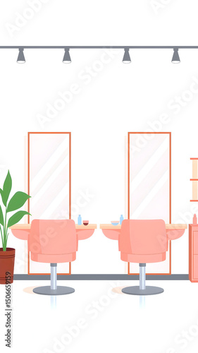 Flat minimal illustration of hair salon, mirror and tools, beauty salon concept