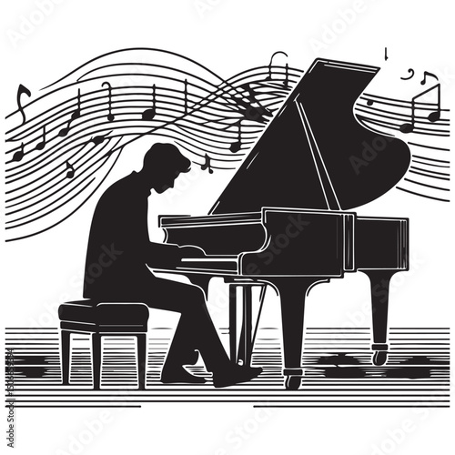 grand piano and music notes