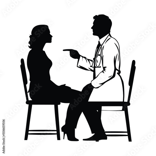 A doctor attending to a patient minimal black silhouette