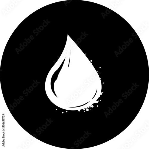 Elegant water droplet icon against a simple black circular backdrop imagery