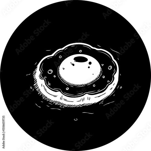 Stylized monochrome rendering of a celestial body within a circular frame
