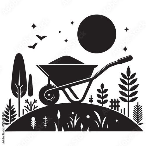 vector illustration of a wheelbarrow with a cart