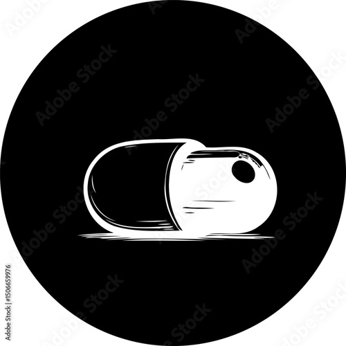 Minimalist medicine capsule depiction, circular design for health concept visualization