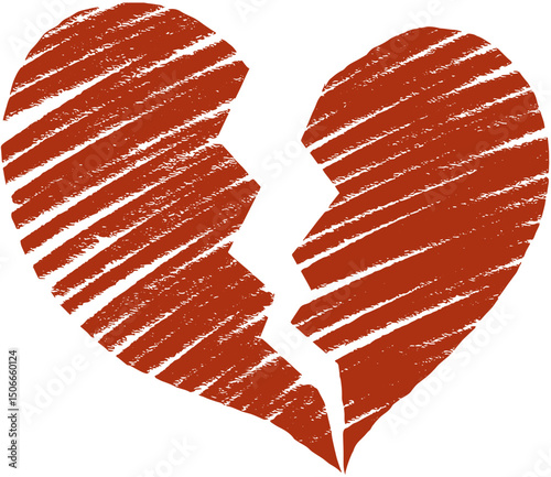 Red scribble broken heart. Separate heart sketch.