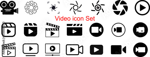Camera aperture icons set. Camera lens diaphragm row with aperture. vector illustration