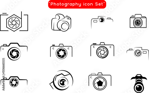 Camera icon set camera photo snapshot capture photograph shutter flash digital app modern minimalist symbol outline vector graphic icon flat style