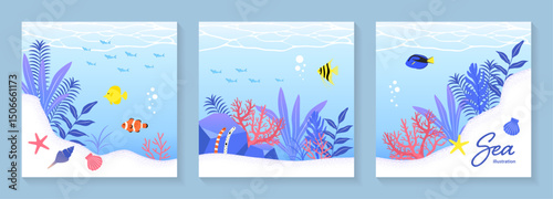 海の生き物のイラストセット_2