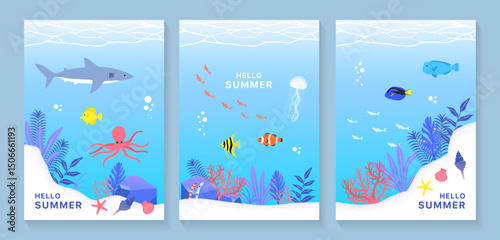 海の生き物のイラストセット_3