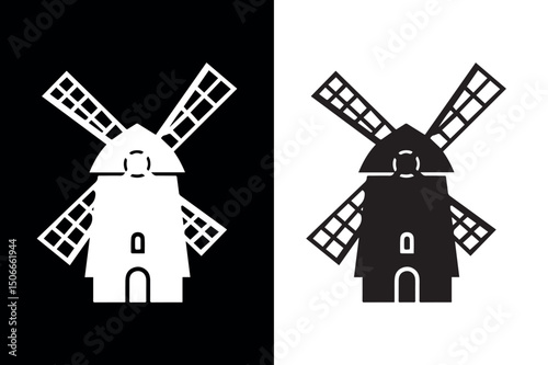 Windmill Vector Silhouette Illustration On White Background