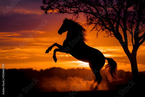Majestic Horse Silhouetted Against a Vibrant Sunset