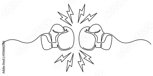 Boxing gloves continuous one line drawing, Boxing gloves illustration with line style design. Boxing glove in one continuous single line art drawing style isolated on white background, Boxing gloves.