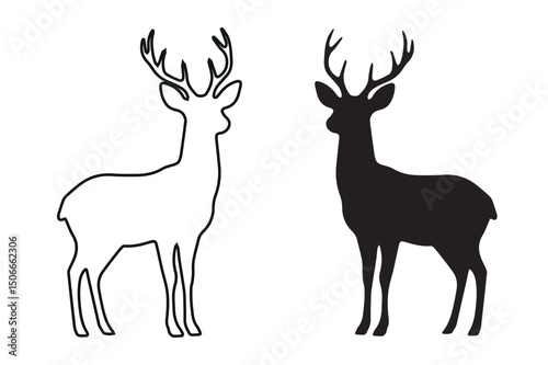 High-quality vector illustration of a deer in a clean black silhouette, isolated on a white background