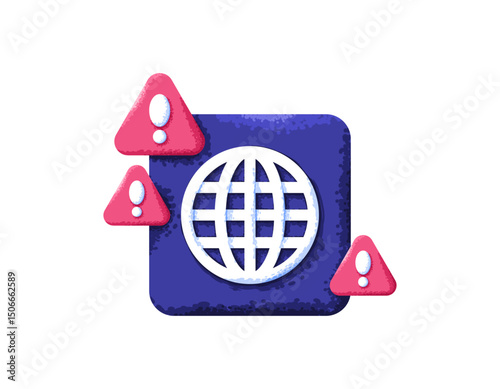 dangerous and suspicious website concept. danger notice. phishing and traps. website symbol illustration with warning sign. flat style design with grain texture. elements