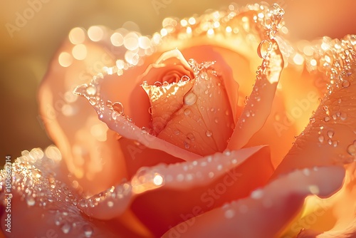 Dew kissed peach rose sunrise glow breathtaking closeup nature s artistry soft light vibrant petals exquisite detail