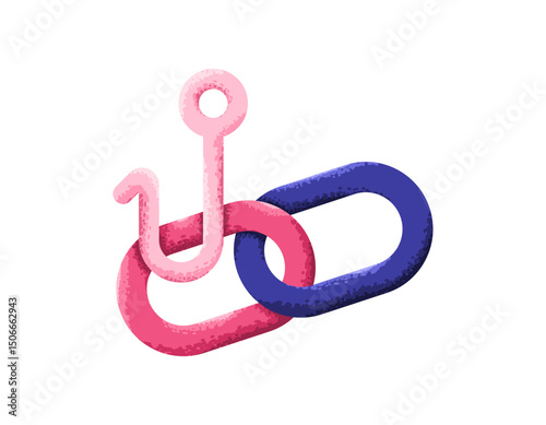 trap link concept. phishing link address and website for data information theft. illustration of chain symbol with cloth symbol sign. flat style design with grain texture. element