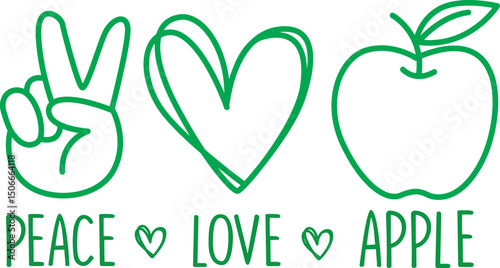 Peace love Apple text with a peace sign heart and Apple