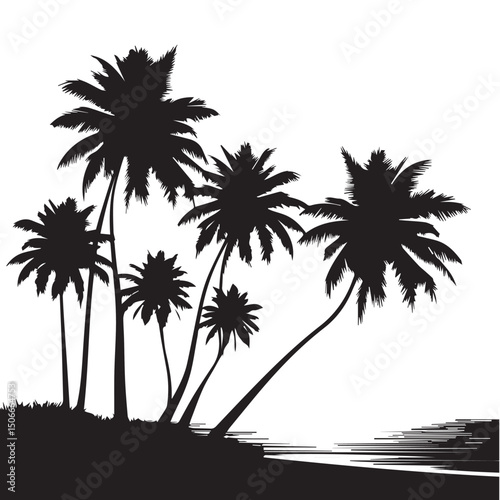 A stunning palm tree silhouette captured in timeless beauty white baground