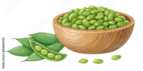 Wallpaper Mural Edamame in Wooden Bowl, Leaves and Pods, Isolated on Transparent Background, illustration, food, healthy, Edamame, Soybeans, Vegetable Torontodigital.ca