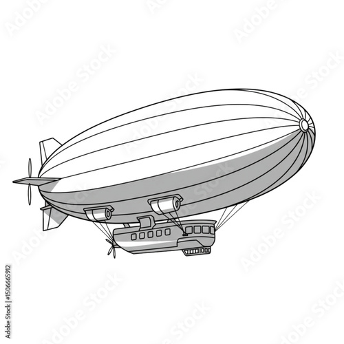 Line art illustration of a dirigible or zeppelin flying in the sky