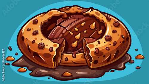 A delectable chocolate lava cookie, when pulled apart, reveals a rich molten chocolate center. This indulgent dessert treat is perfect for satisfying sweet cravings with every delicious bite.