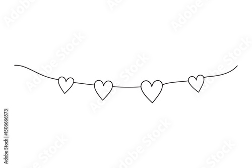 Heart Garland or Bunting continuous one line drawing minimalism design