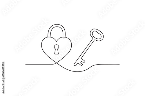 Love Lock & Key continuous one line drawing minimalism design