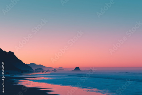 Minimalist Sunset Coastline Landscape Illustration