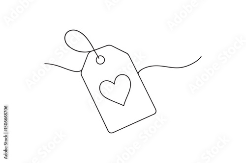 Valentine Tag continuous one line drawing minimalism design isolated on white
