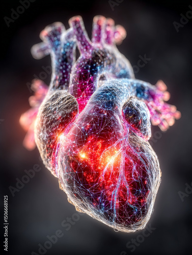 Human heart anatomy, 3D illustration. Human heart on black background