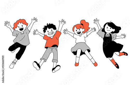 元気にジャンプする子どもたちのイラスト｜フラットでかわいいベクター素材