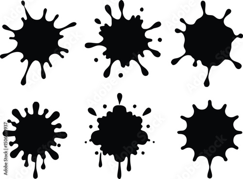 Flat design ink splash element vector. Set of paint splatter silhouette illustration