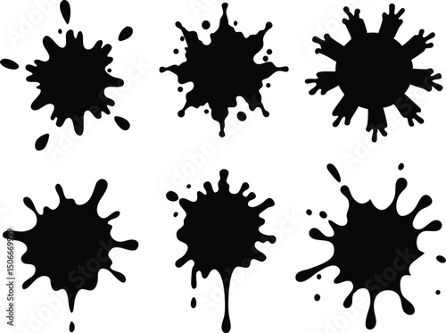 Flat design ink splash element vector. Set of paint splatter silhouette illustration