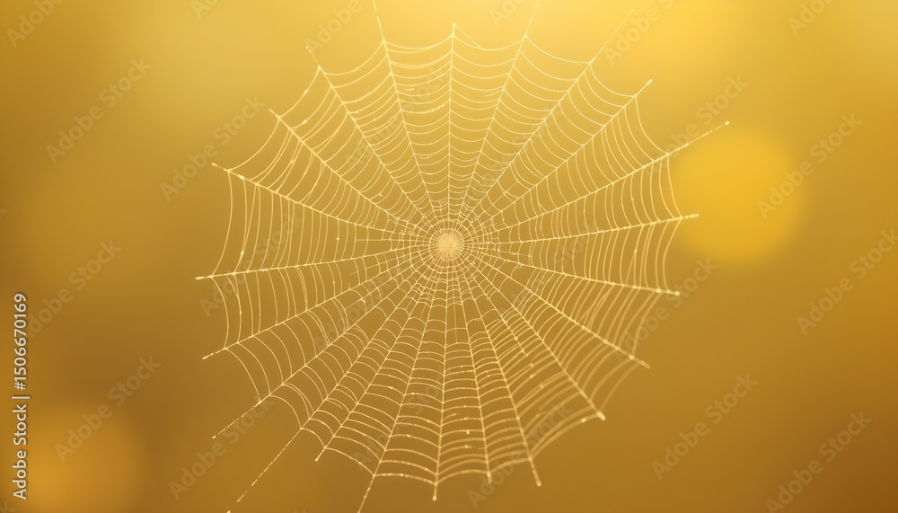 Obraz premium a large, intricate spider web set against a warm golden background that suggests a setting sun or perhaps an artistic choice for ambiance