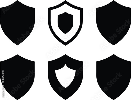 Army and military shield logo icon set  sharp silhouette design. set of shield line art silhouette vector illustration
