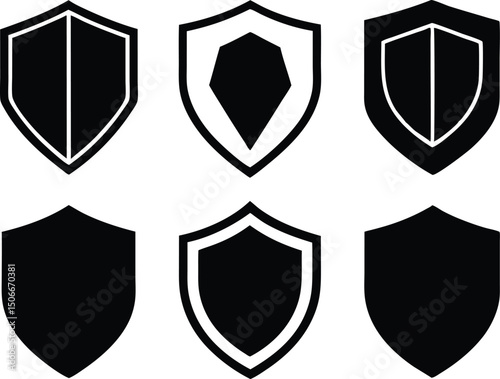 Army and military shield logo icon set  sharp silhouette design. set of shield line art silhouette vector illustration