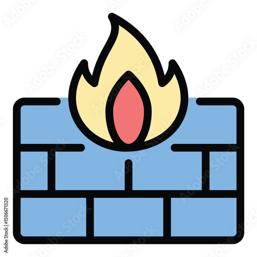 Firewall icon flat line style illustration representing network security and data protection, suitable for cybersecurity, IT infrastructure, and technology-related projects