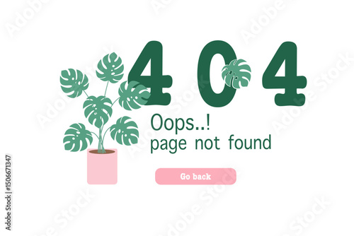 404 Error Page Not Found with Houseplant Illustration – Minimal Flat Vector Design