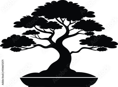 A Black bonsai tree silhouette illustration art. Bonsai Tree Silhouette, Bonsai Icon Vector, Tree Symbol illustration
