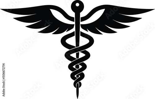 Caduceus illustration, Caduceus icon, Medical caduceus silhouette, Caduceus clipart, caduceus silhouette vector. 