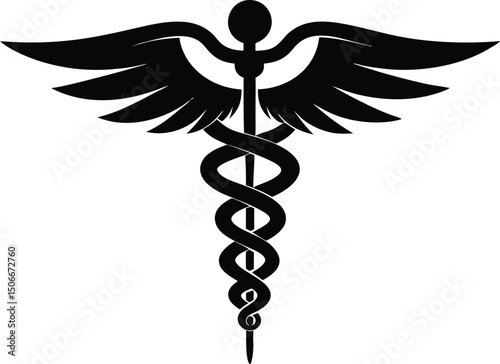 Caduceus illustration, Caduceus icon, Medical caduceus silhouette, Caduceus clipart, caduceus silhouette vector. 