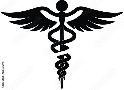 Caduceus illustration, Caduceus icon, Medical caduceus silhouette, Caduceus clipart, caduceus silhouette vector. 