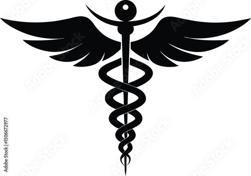 Caduceus illustration, Caduceus icon, Medical caduceus silhouette, Caduceus clipart, caduceus silhouette vector. 
